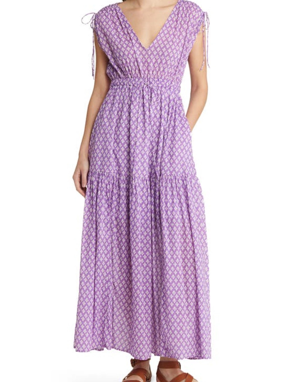 XiRENA Lavender Cecily Tiered Cotton V-Neck Maxi Dress